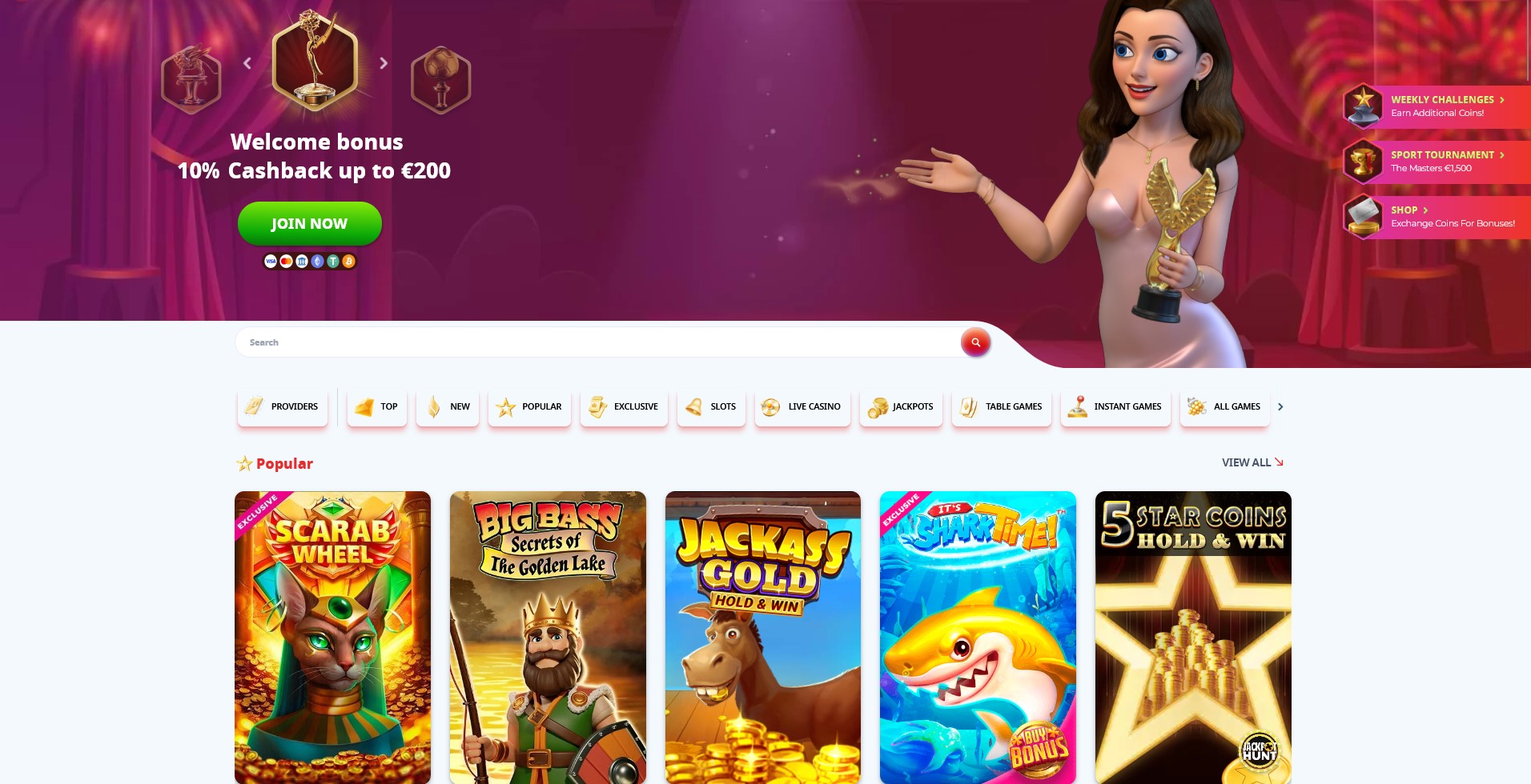 Infinity Casino Homepage